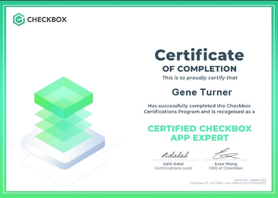 Checkbox certificate