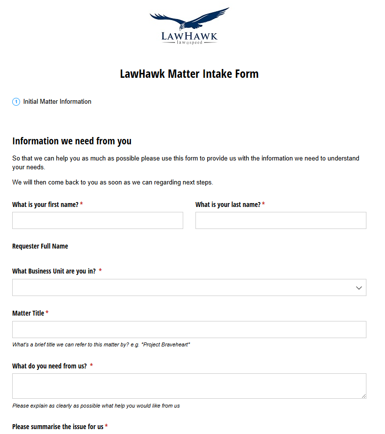 Example LawHawk Cognito Forms Intake Form